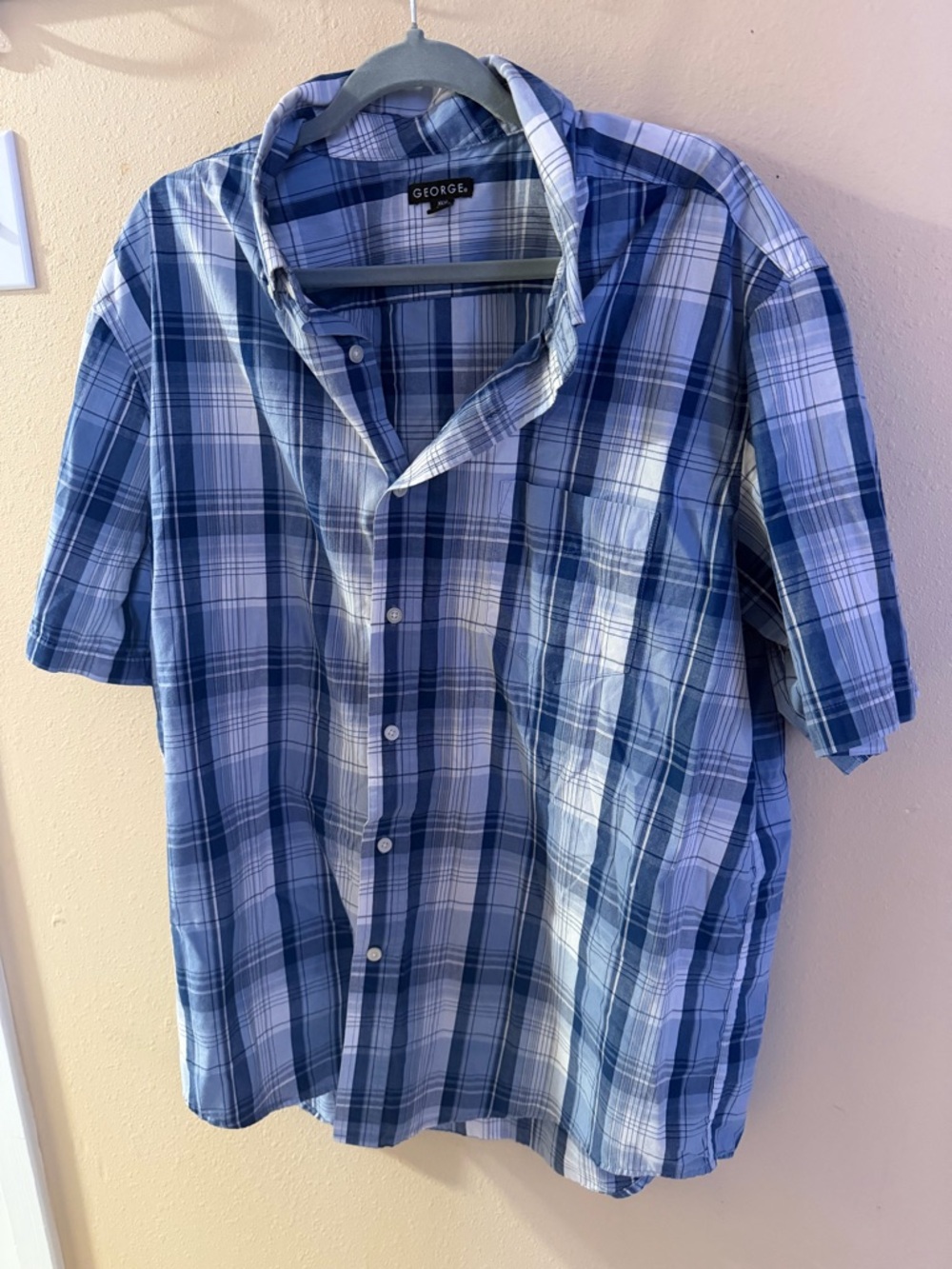George Men’s Blue Plaid Short-Sleeve Button-Down Shirt